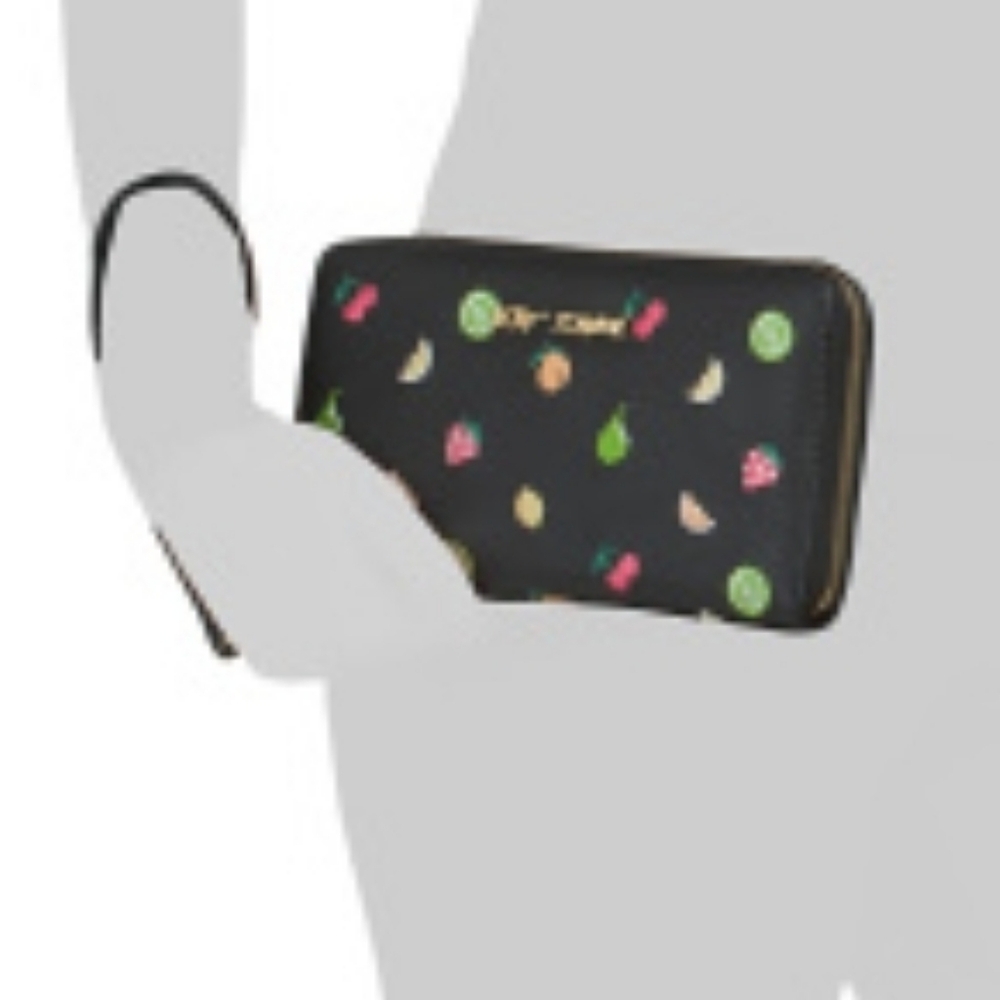 NEW NWT Betsey Johnson Black Wristlet with Fruit Embroidery - Picture 2 of 4